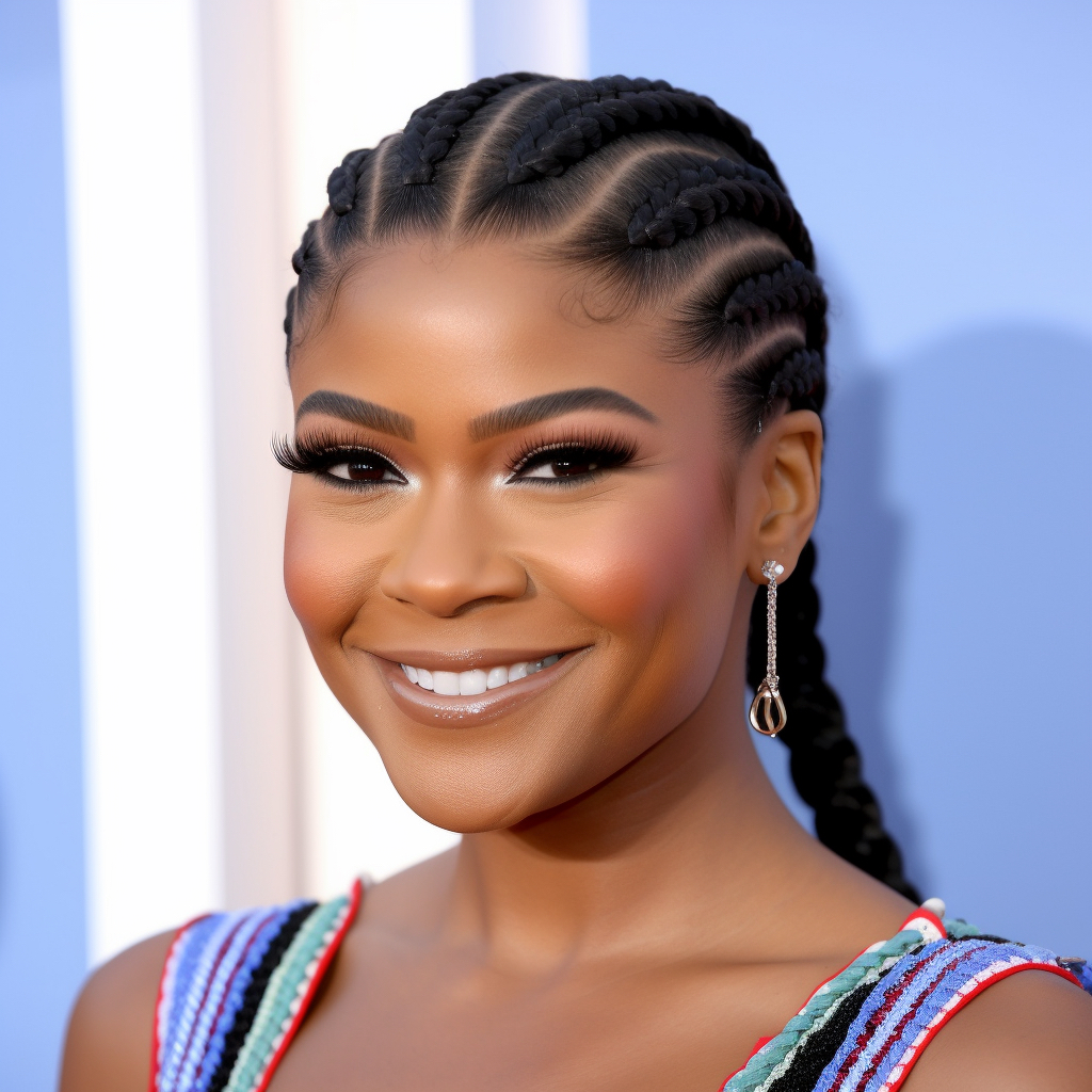 A young black model with beautifully styled cornrows, showcasing a bold and fashionable look.